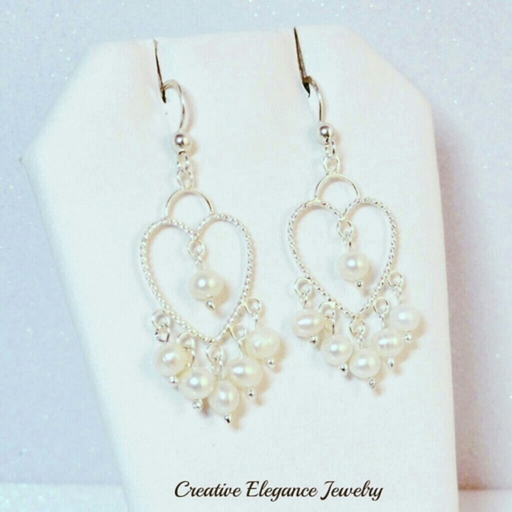 Sterling Silver Freshwater Pearl Dangle Earrings - Picture 3 of 4